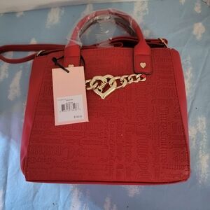 Juicy Couture Red Embossed Satchel with Gold Heart Chain